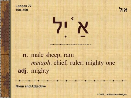 Landes –199. אול. אַ֫יִל. n. male sheep, ram. metaph. chief, ruler, mighty one. adj. mighty. Noun and Adjective.